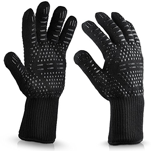 Aiqulai Guantes Horno,Guantes Barbacoa y Guantes de Cocina para Barbacoa BBQ Guantes Resistentes al Calor hasta 500 °C/932 ° F-1 Par (Negro)