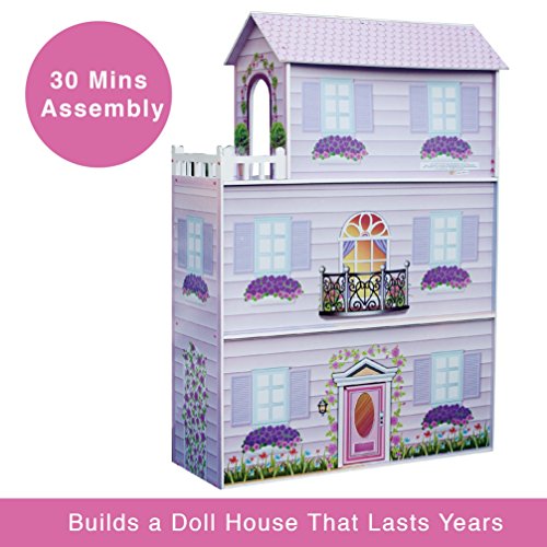 Teamson Kids - Fancy Mansion Wooden Doll House with 13 pcs Furniture for 12 inch Dolls