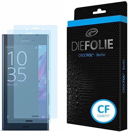 CROCFOL, DIEFOLIE, Sony Xperia XZ for use with case [CaseFit], pack of 2 protective films + 1 x liquid glass, frustration-free application without bubbles, compatibility guaranteed, scratch protection, anti-shock, completely cover the visible screen, no splash, no tempered glass or real glass or protective glass or armour foil but just the foil, made in Germany [CaseFit].
