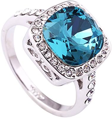 Acefeel Retro 1.5ct Lake Blue Austrian Crystal Engagement Ring 18k White Gold Plated Ring R086
