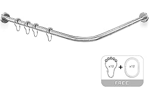 Misounda Bastone Per Tenda Da Doccia Angolare A L 70-100 x 110-170 cm, Asta Per Tenda Da Doccia A Curva Telescopica Senza Foratura, Senza Supporto Soffitto, 304 Acciaio inox, Contiene 18 Anelli