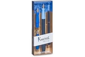 Kaweco Perkeo - Penna stilografica per calligrafia blu I Premium con 3 cartucce di inchiostro nero perla I penna stilografica 15,5 cm, pennino I: 1,1 mm, 1,5 mm, 1,9 mm