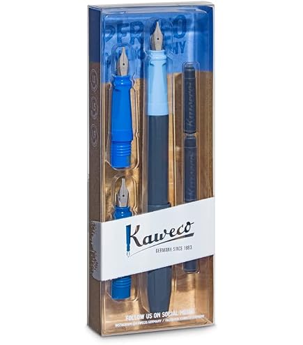 Kaweco Perkeo Lot Stylo-Plume Calligraphie Bleu - 3 Tailles De Plume 1.1mm 1.5mm 1.9mm + 3 Cartouches Noires