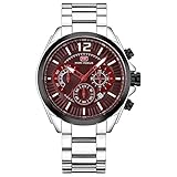 QRMH Men es analog Watch Sports Edelstahl-Uhren-Chronograph sehen Sie DREI Augen sechs-Pin-Armband-Uhr analoge QuarzBewegung WasserDicht Uhr schwarz-blau Silber braun weiß, Brown