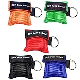 Beetest 5 PCS Disposable CPR Mask Face Shield First Aid Mask with One-way Valve Key Ring for Adults And Children Easy To Carry Mixed Color