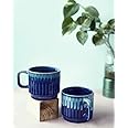 Rare Planet Ceramic Cups for Coffee(Set of 2) | Handcrafted Microwave Safe, Tablewear/Kitchen Mugs-Milk/Tea | Best Gift to Your Loved Ones, Good Grip Handles | Reusable Product, Navy-Blue Color