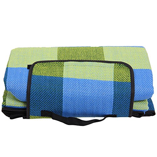 Picknick Decke XXL 200 x 200 cm mit Tragegriff isolierende Unterseite hellblau gelb Beach Decke Picknickteppich Campingdecke - 7