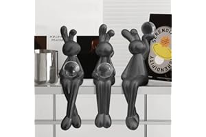 MASVAN 3Pcs Black Decor Statue Home Decoration Sculpture Accent, Modern Art Cute Thinker Rabbit Animals Collectible Sitting Figurines, Resin Living Room Book Shelf Coffee Table Ornaments,Black