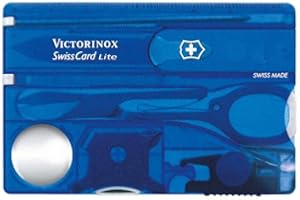 Victorinox Swiss Card Lite, Multitool de Poche Suisse, 13 Fonctions, Led, Loupe, Bleu Transparent
