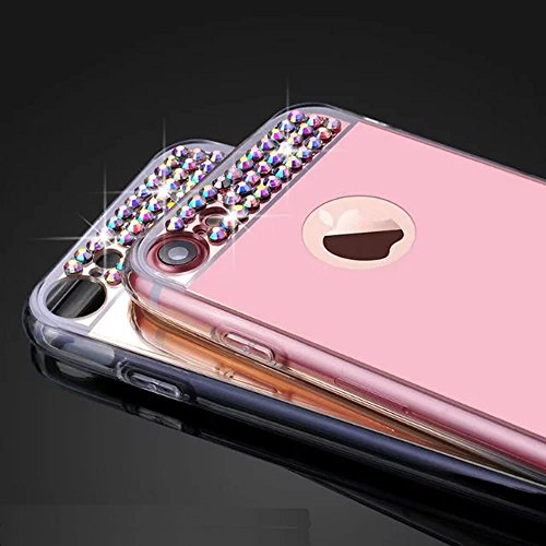 Galaxy S7 Edge Silikon Spiegel Hülle,Diamant Mirror Effect Soft Case für Samsung S7 Edge,Leeook Neu Mode Cool Luxus Elegant Bling Glitzer Sparkle Bunt Colorful Diamond Rose Gold Schlank Slim TPU Handy Gehäuse Hülle Ultradünnen Weiche Soft TPU Telefon-Kasten Handyhülle Mirror Spiegelnd Make Up Protective Case Cover Bumper für Samsung Galaxy S7 Edge + 1 x Schwarze Eingabestift-Rose Golden - 2