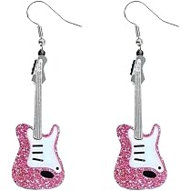 Graziosi orecchini a forma di chitarra da donna, stile hip hop, a forma di chitarra, colore rosa, orecchini pendenti a forma di chitarra, regalo creativo per gli amanti della musica