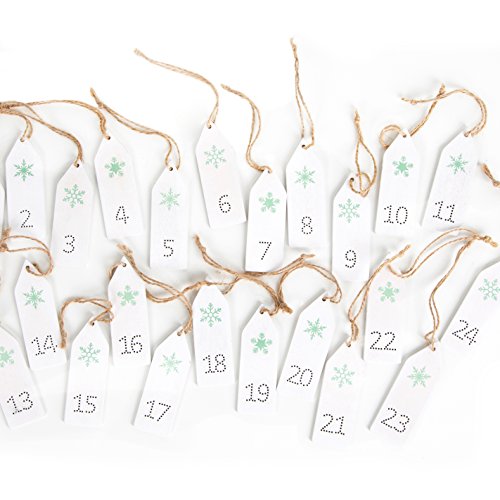 Download Chiffres en bois pour calendrier de l’Avent - De 1 à 24 - Blanc et vert menthe - Avec ficelle de suspension - 8,5 cm - Décoration de Noël