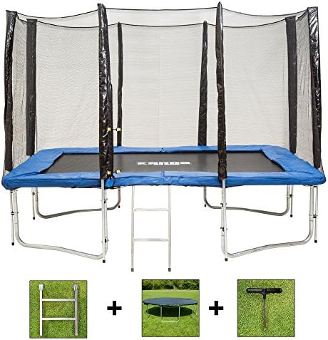 AirBounce 6ft/8ft/10ft/12ft/14ft/16ft/7 x10ft/ 8x12ft Round and Rectangular Trampolines - with Free Safety Enclosure, Ladder, Weather Cover and Spring Tension Tool (8 x 12ft Blue)