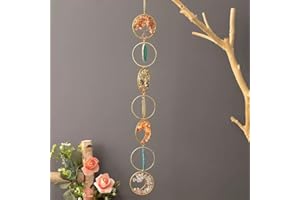 HTWCOME - Appendino per 7 Cristalli Chakra, Ornamento Naturale con Gemme, Appendice per Cristalli Solari, Ornamento per Parete, Arte Murale Yoga, Ornamenti per Camera da Letto (7 Anelli Colorati)