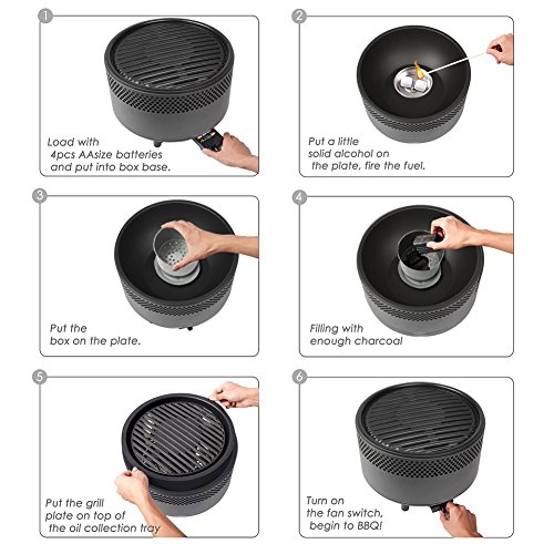 Kbabe Holzkohlegrill Ø 34cm rauchfrei (Schwarz) - 7