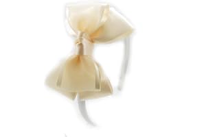 PrettyBoutique 4 Inches Girls Sheer Satin Ribbon Bow Alice Headband (Cream)