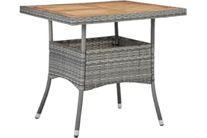 vidaXL Solid Acacia Wood Home Outdoor Dining Table Garden Bistro Backyard Patio Balcony Deck Dining Meal Furniture Grey Poly Rattan