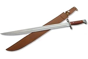 VIKING GEAR XXL Machete Länge 51 cm mit PU Lederscheide - Machete Bajonett Full Tang Klinge, länge 510 mm mit PU-Lederscheide braun - Macheten Militär Messer Seitengewehr, Silber