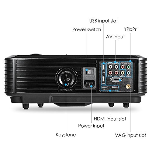 HD Heimkino LED Beamer 1280*800 Pixel 2500 Lumen 720P / 1080P Video LCD Projektor Tragbar 25-200″ Bildschirm für iPhone / Laptop / Smartphone / PS4 / ATV mit HDMI / VGA Kabel Eingebaut Lautsprecher - 8
