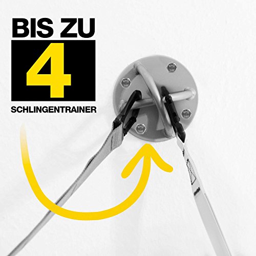 Deckenhalterung / Wandbefestigung für Schlingentrainer (Suspension Trainer / Slingtrainer), Boxsäcke oder auch Hängematten. Die Befestigung ist bis ca. 200kg belastbar & beinhaltet 4x Schrauben. 100% Edelstahl erhältich in schwarz, silber & gelb - 4