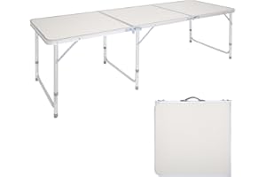Outopee Folding Camping Table, 6 FT Portable Picnic Table with Carry Handle ＆ Adjustable Height, Outdoor Folding Table for Outdoor Garden Beach Hiking Fishing (White)