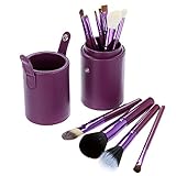 Abody 12pcs Makeup Brush Set Cosmetic Brush Kit Wooden Makeup Tool with Cup Leather Holder Case (Purple)
