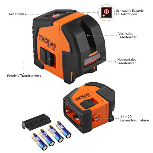 Tacklife SC L02 Klassischer Kreuzlinien-Laser mit Messbereich 20M und Neigungsfunktion, 130 Grad selbstnivellierenden Kreuzlinien und Vertikale Linie, Linienlaser IP 54 Staub- und Spritzwasserschutz( inkl. Schutztasche, Magnetische schwenkbare Haltung) - 2