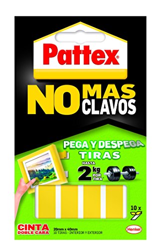 Pattex Cinta de doble cara a tiras No m  s clavos fijaci  n Removible  10 tiras