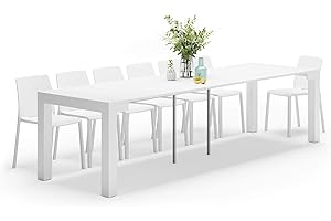 Mobili Fiver, Tavolo Consolle Allungabile First, 45(305) x90 cm, Bianco Lucido, fino a 14 posti, Consolle da ingresso e sala, Made in Italy