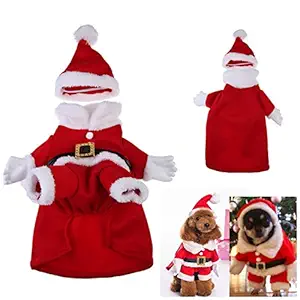 Cute Christmas Santa Claus Shape Pet Jumpers Velvet Fabric Suit, Xmas Clothes Winter Classic Warm Coats and Hat for Puppy Dog or Cat (Large)