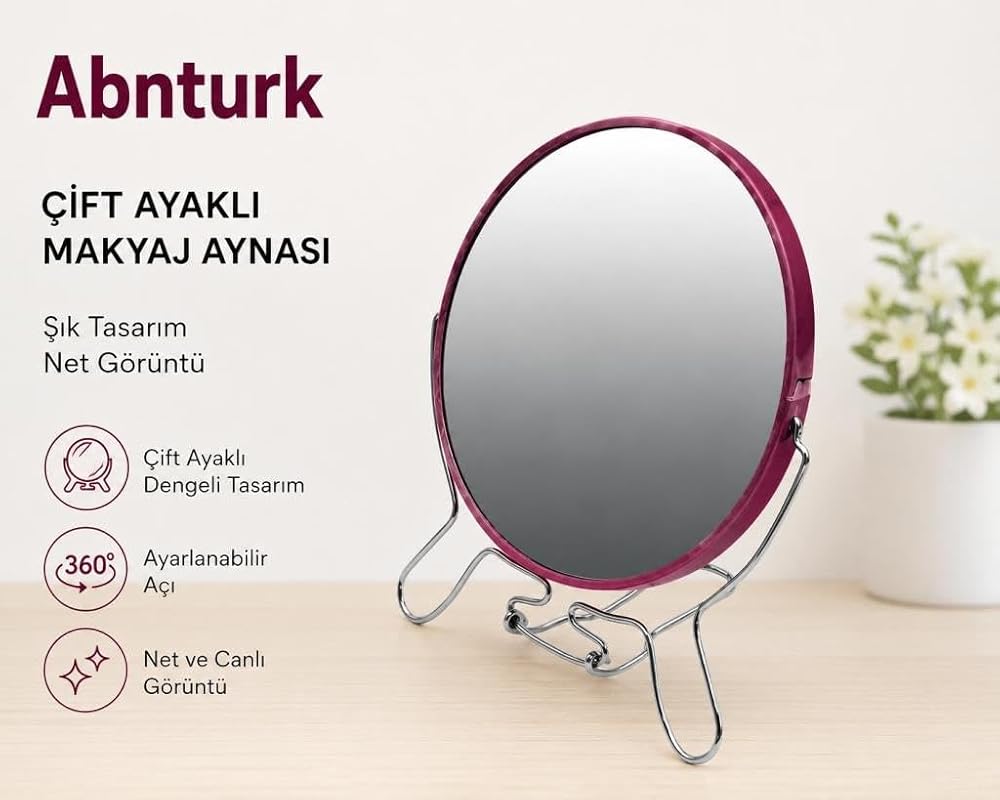 6'' Yuvarlak Makyaj Aynası-Büyütme ve Normal Çift Yönlü Kullanım Ayaklı Metal Çerçeveli Ayna