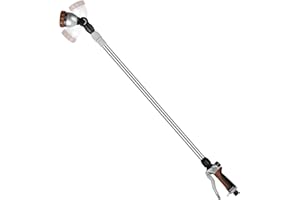 Restmo 36”-60” (3ft-5ft) Metal Watering Wand, Long Telescopic Tube | 180° Adjustable Ratcheting Head | 7 Spray Patterns | Flow Control, Garden Hose Sprayer to Water Hanging Baskets, Shrubs, Brown