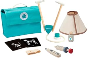 PlanToys Tierarzt Set Kinder - Tierarzt Spielzeug Kinder - Arztkoffer Kinder für Spielzeugtier mit 3 medizinischen Geräten und Aufbewahrungstasche