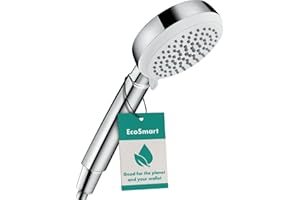 hansgrohe Crometta 100 - wassersparender Duschkopf 9 l/min (EcoSmart), Handbrause mit 4 Strahlarten, runde Duschbrause (⌀ 100 mm), Sparduschkopf mit Antikalk-Funktion, Weiß/Chrom
