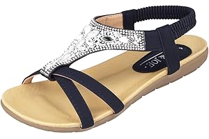 Jo & Joe Ladies Faux Leather Open Toe Sling Back T-Bar Diamante Gem Stone Flat Gladiator Summer Sandals Size 3-8