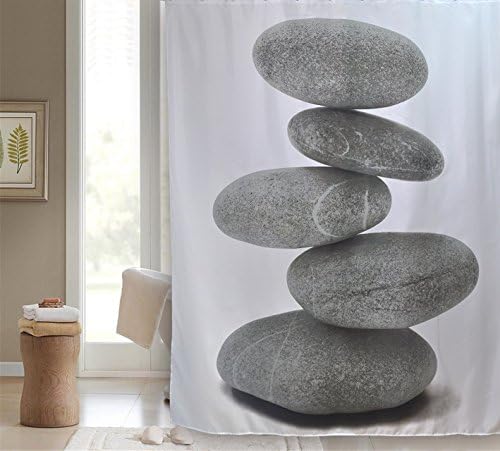Shower Curtain STONES 71x79 inch (180x200 cm) incl. 12 Rings Design Curtain Meditation Asia