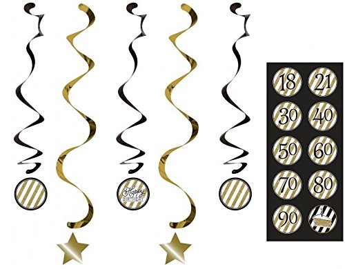 34 Teile Dekorations Set zum 60. Geburtstag oder Jubiläum – Party Deko in Schwarz & Gold - 5