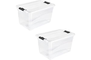 keeeper cornelia 2x Aufbewahrungsbox mit Deckel und Schiebeverschluss, 59,5 x 39,5 x 34 cm, 52 l, Transparent