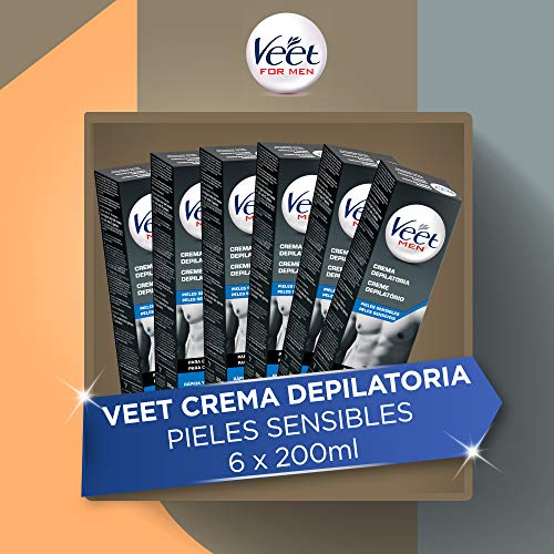 Veet for Men - Crema Depilatoria para hombre para pieles sensibles, pack de 6 x 200 ml