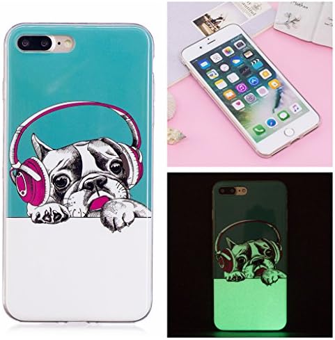 iPhone 7 Plus Luminous Case, Yunbaozi iPhone 8 Plus Case New Pattern Soft Silicone Case Transparent Protective Cover * Inner Pattern Never Peel Off * Flexible Smooth Skin TPU Rubber Cover Slim Lightweight Shell Glowing in the Dark * Anti-Shock Anti-Scratch Creative Design Cover for iPhone 7 Plus /8 Plus - Puppy Wearing Headphones