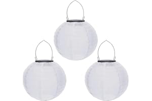 Yeehliny Solar Lampions Außen Wetterfest Solar LED Laterne Wasserdicht Nylon Garten Laterne Solarlaterne für außen Hängend Solarlampiongs Runder Lampenschirm Garten Deko Außendeko (20cm/3PCS/Weiß)