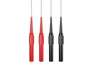 Cleqee 4PCS Automotive Back Probe Pins Multimeter Wire Piercing Test Probes with 4mm Female Socket 0.7mm Puncture Needle 30V/10A for Small IC Pins Electronic Testing Red&Black