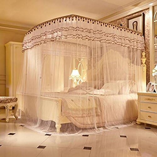 * XMM®-fishing rod telescopic mosquito net U-shaped three-door stainless steel bar floor court double bed (120 × 200 × 210cm, Catherine 09-white)