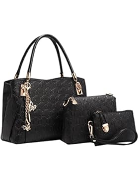 Handtaschen Damen, Coofit Handtaschen Leder Frauen Handtaschen Set  3 teiliges mit Crossbody Tasche und Handgelenktasche