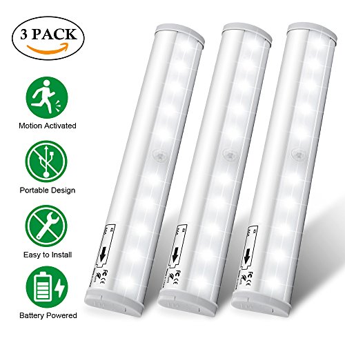Preisvergleich Produktbild SOLMORE LED Schrankleuchte mit Bewegungsmelder Schrankbeleuchtung Nachtlicht 10 Led Batteriebetrieben Schrank Leuchte,Auto On / Off Bewegungserfassung Magnetisch Licht Unter- & Einbauleuchten 3 Pack