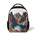 Produktbild Kids School Backpack Lake House Decor,Secret Lake on The Rock Mountain Resort Stunning Nature Earth Landscape Peace Photo,Brown Teal Plain Bookbag Travel Daypack