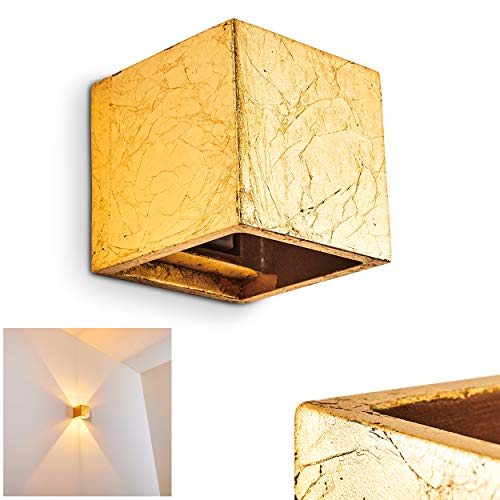 Mazara Wandleuchte Keramik Goldfarben - Eckige Designer-Wandlampe mit Lichteffekt - 1xG9-33 Watt Up- & Down-Wandspot - Leselampe Wand - Zimmerlampe Wohnzimmer, Flur, Schlafzimmer, Diele - LED-fähig