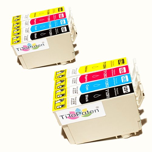 *TITOPATEN* 8x Epson Workforce WF 3520 DWF kompatible XL Druckerpatrone ersetzt Typ T1291 - 1294 - 2xSchwarz-2xCyan-2xMagenta-2xGelb - Patrone MIT CHIP !!!