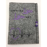 ♥ Bestickte Mutterpasshülle ♥ Mutterpass Hülle ♥ Mutterpasshuelle ♥ aus Filz ♥ Baby ♥ Schwangerschaft ♥ Zusatzfach für Ultraschallbilder ♥ Geburt ♥ Liebe/Leben LILLA ♥ Herz