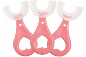 Derhom [Confezione da 3] Spazzolino per Denti a Bocca Intera a Forma di U per Bambini [Pulizia a Tutto Tondo][Gum da Massaggio con Setole in Silicone][Adatto per Bambini Bambini] (2-6 Anni, Rosa)
